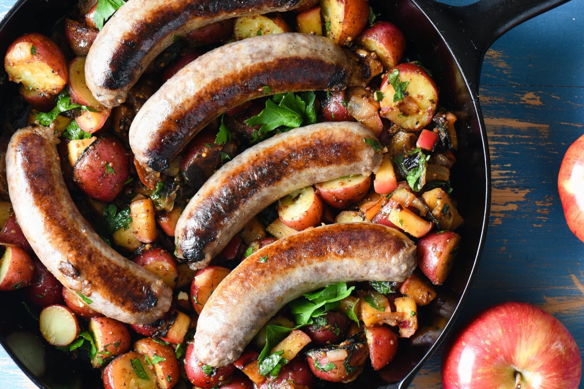 Skillet Brats with Warm Potato-Apple Salad