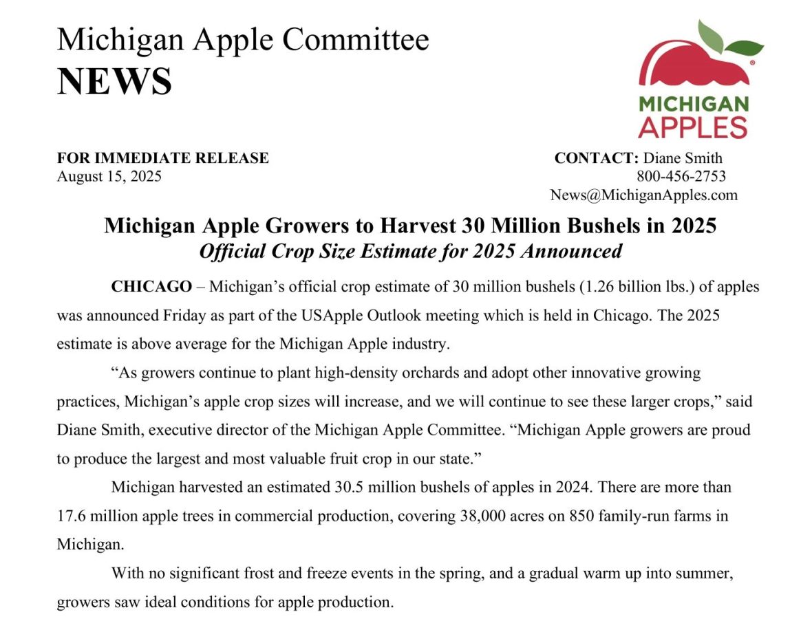 Harvest Estimate Press Release Image 2025 Michigan Apple Harvest Estimate